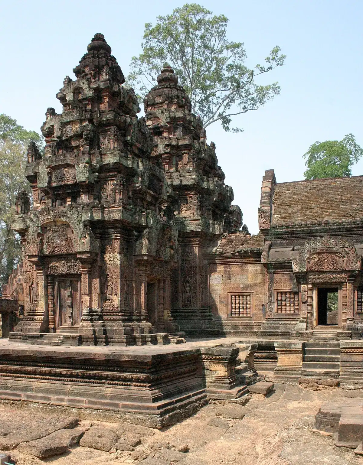 Finely carved red sandstone shrines of Banteay Srei