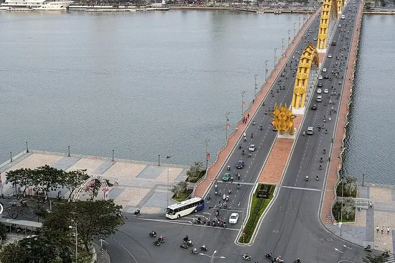 Da Nang's Dragon Bridge spanning the Han River in daylight.