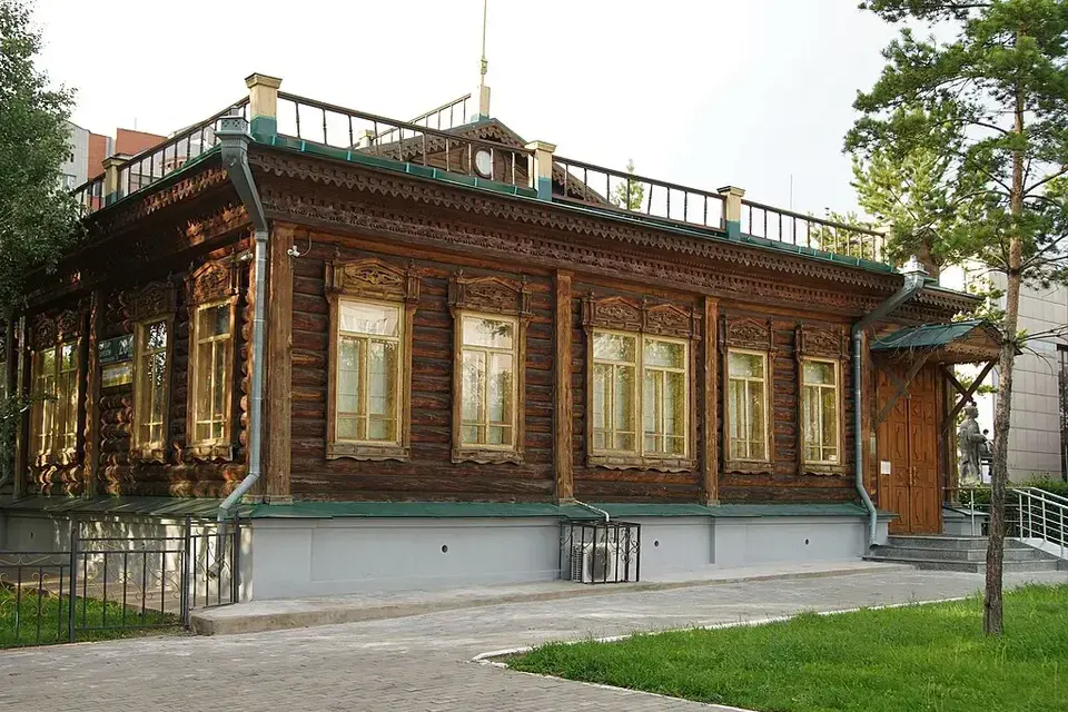 The 19th-century wooden house with carved window frames that holds the Saken Seifullin Museum in Astana.