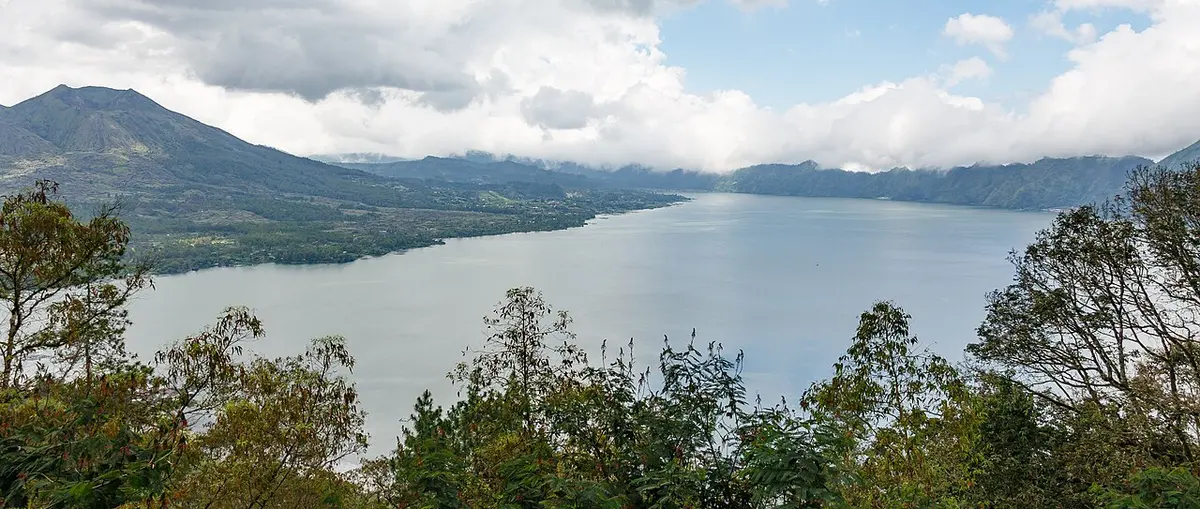 Lake Batur with Mount Batur volcano on the left