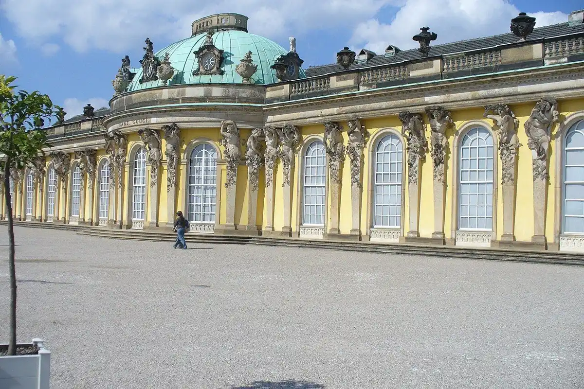 Sanssouci Palace in Potsdam standing on the slope of its vineyard.