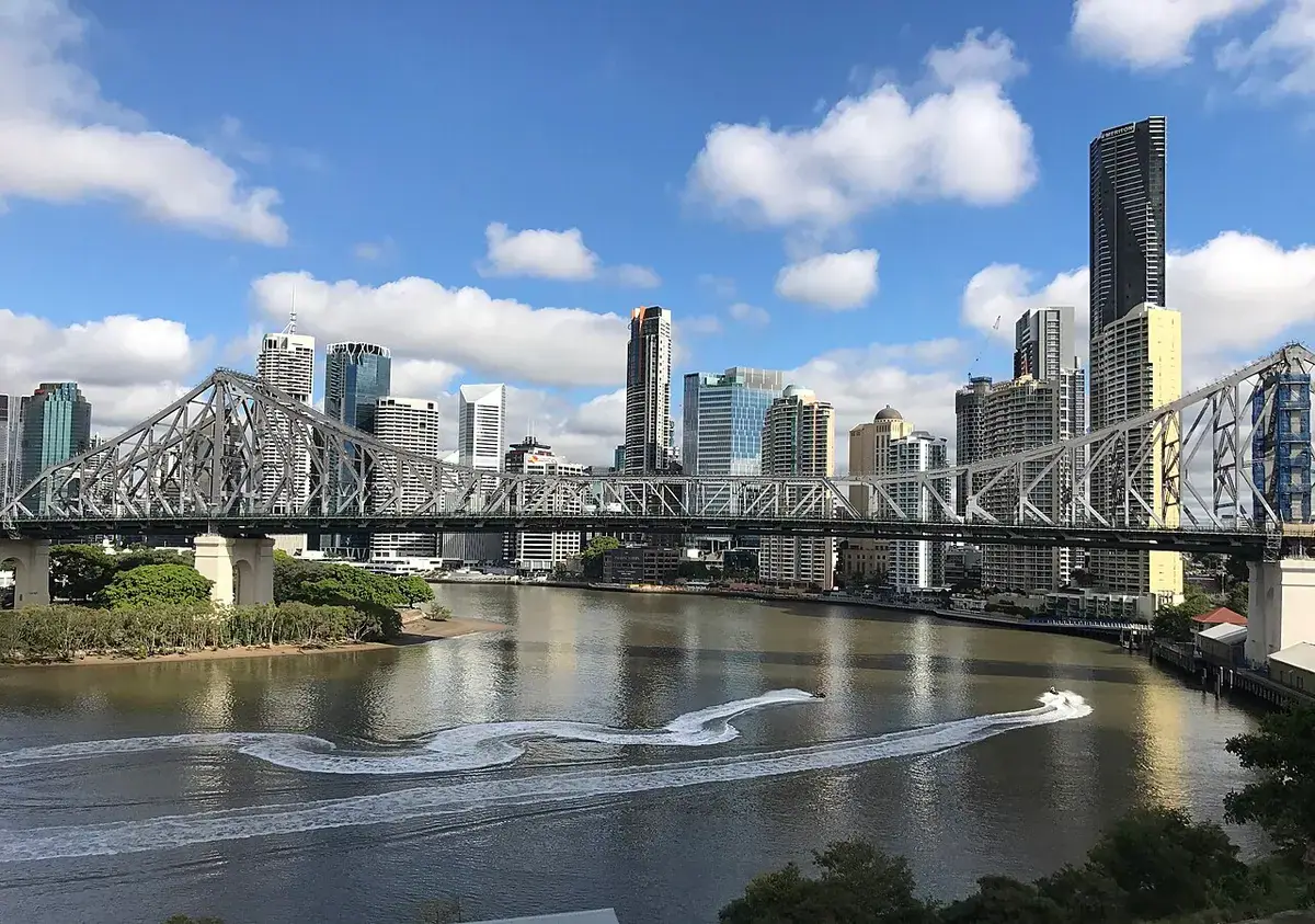 Daytime view of the Brisbane River with the city towers and the Story Bridge
