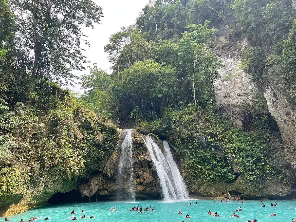 The first tier of Kawasan Falls in Badian with its blue pool