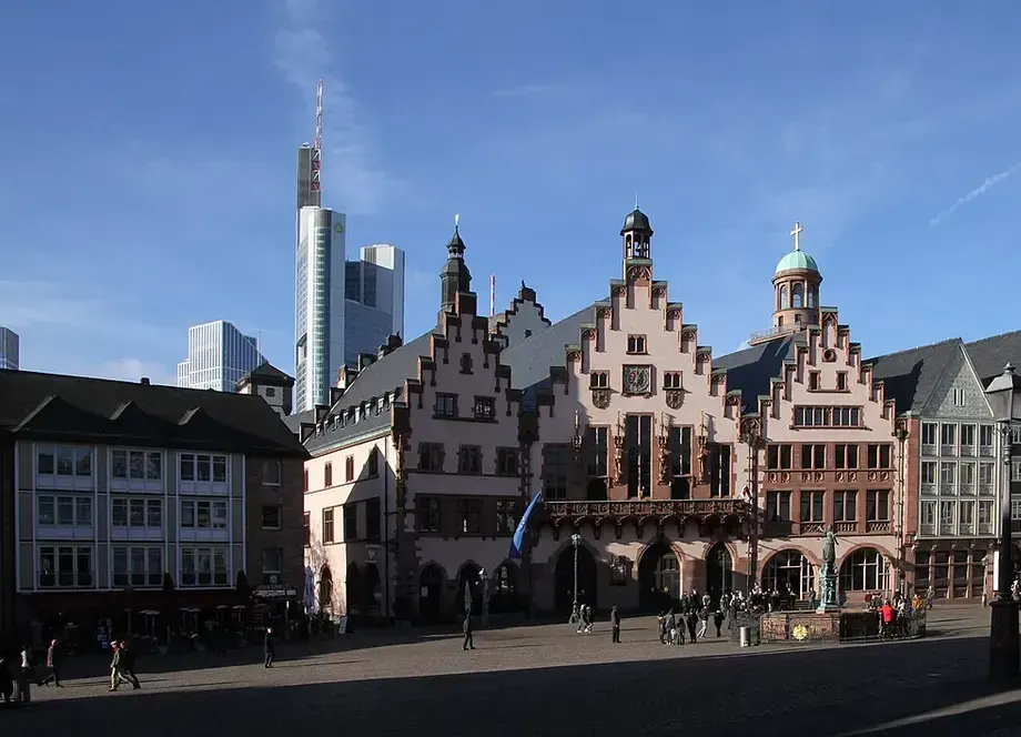 The stepped-gable facade of the Römer, Frankfurt's city hall, on the Römerberg square.