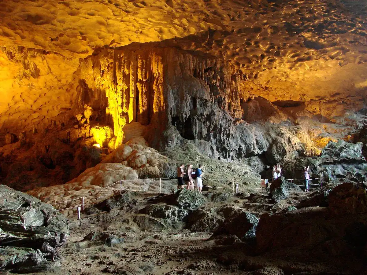 Stalactites and stalagmites inside Sung Sot Cave