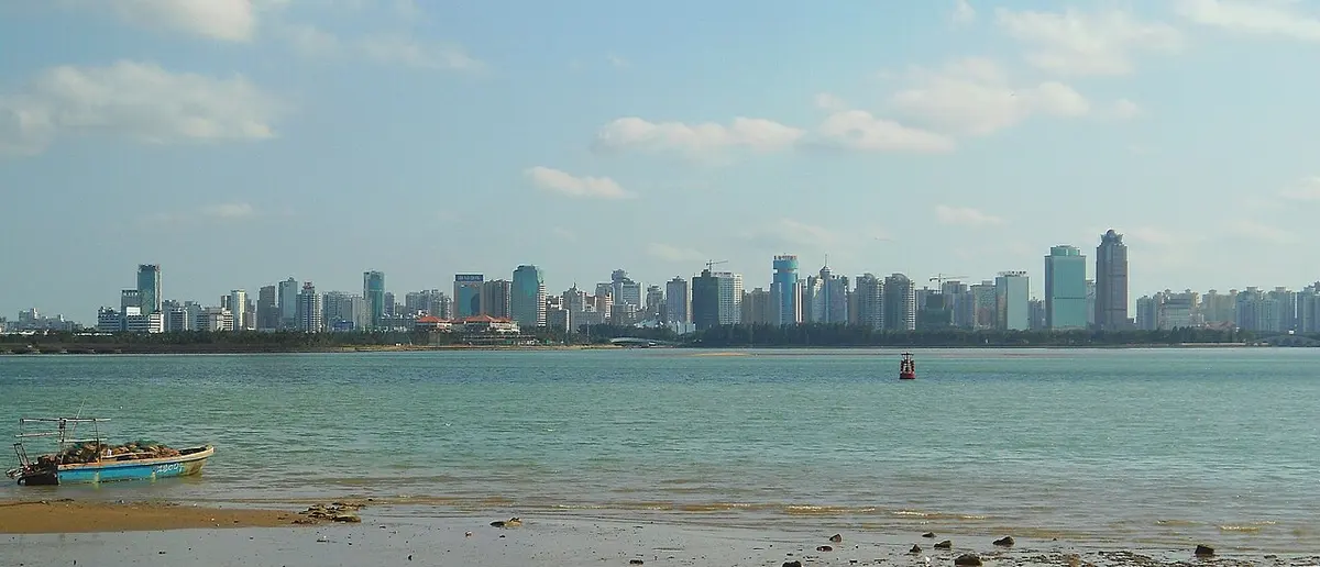 Haikou's buildings lining the waterfront of Haikou Bay