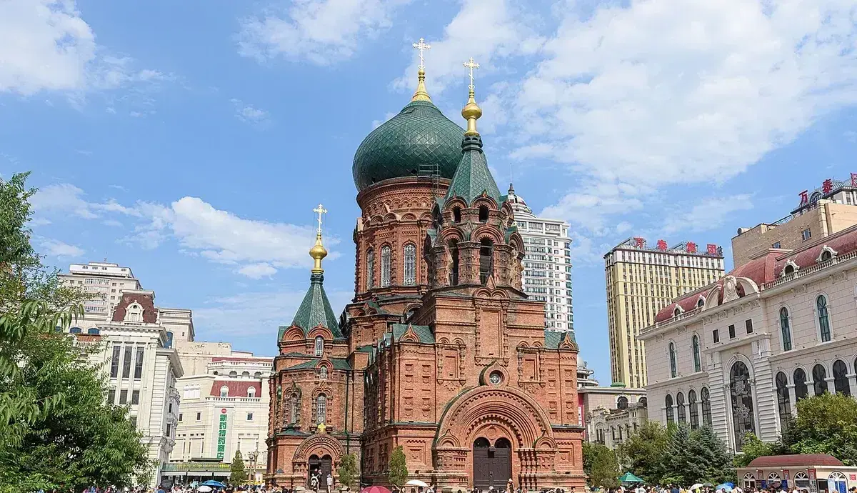 The west facade of Harbin's Byzantine-style Saint Sophia Cathedral.