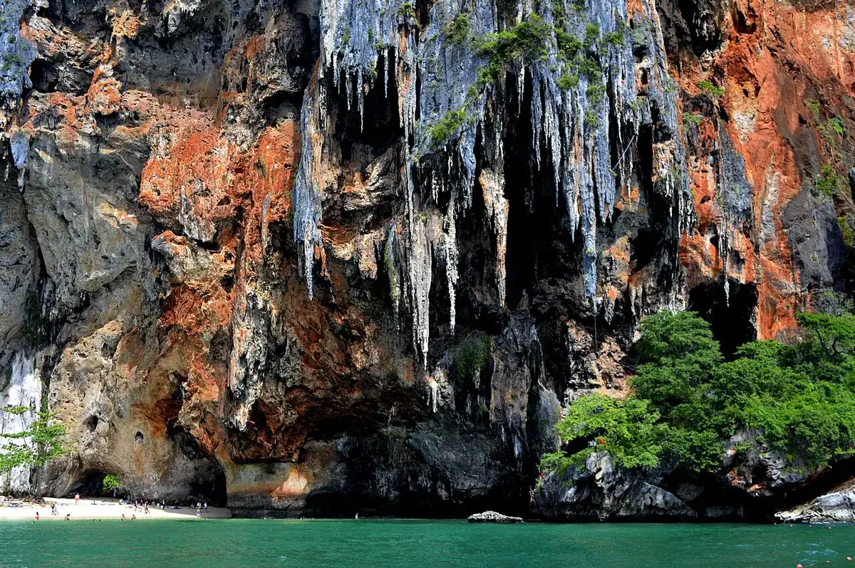 Limestone cliffs rising behind Railay Beach