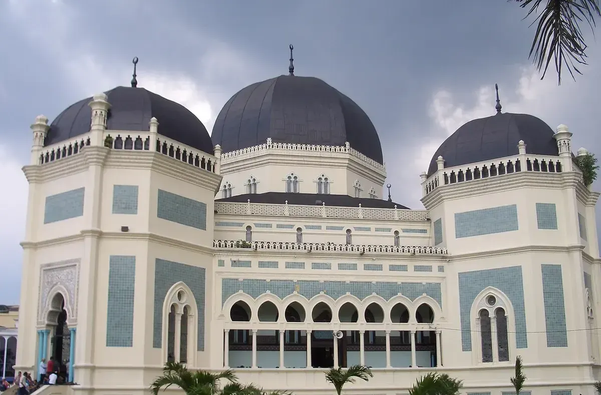 The Grand Mosque of Medan (Al Mashun) with its black domes.