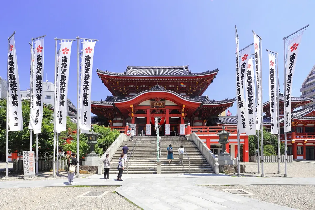 The red main hall of Osu Kannon (Hosho-in)