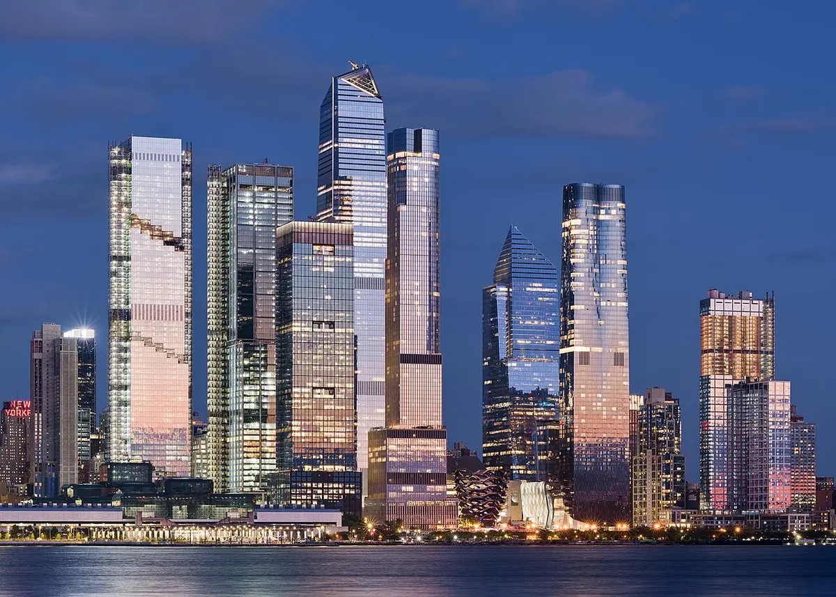 The Midtown Manhattan skyline across the Hudson River at dusk