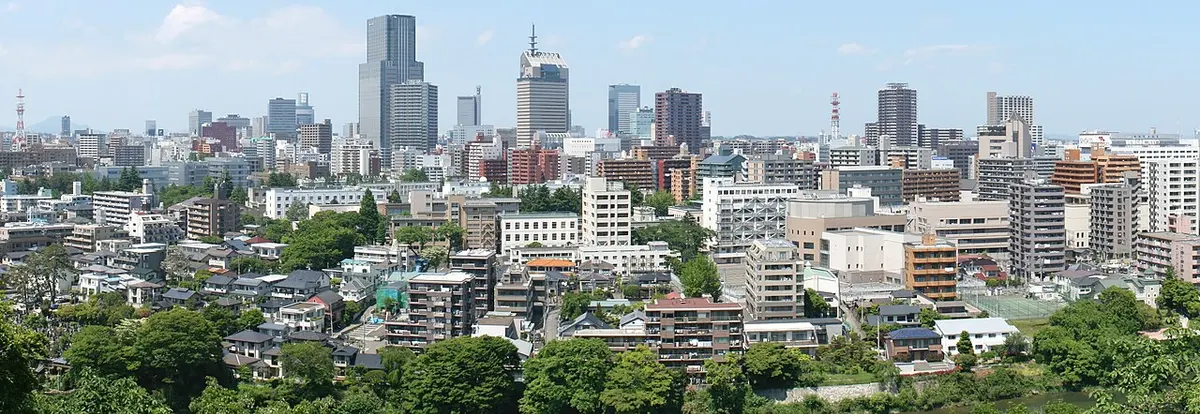 A panorama of central Sendai seen from a hilltop