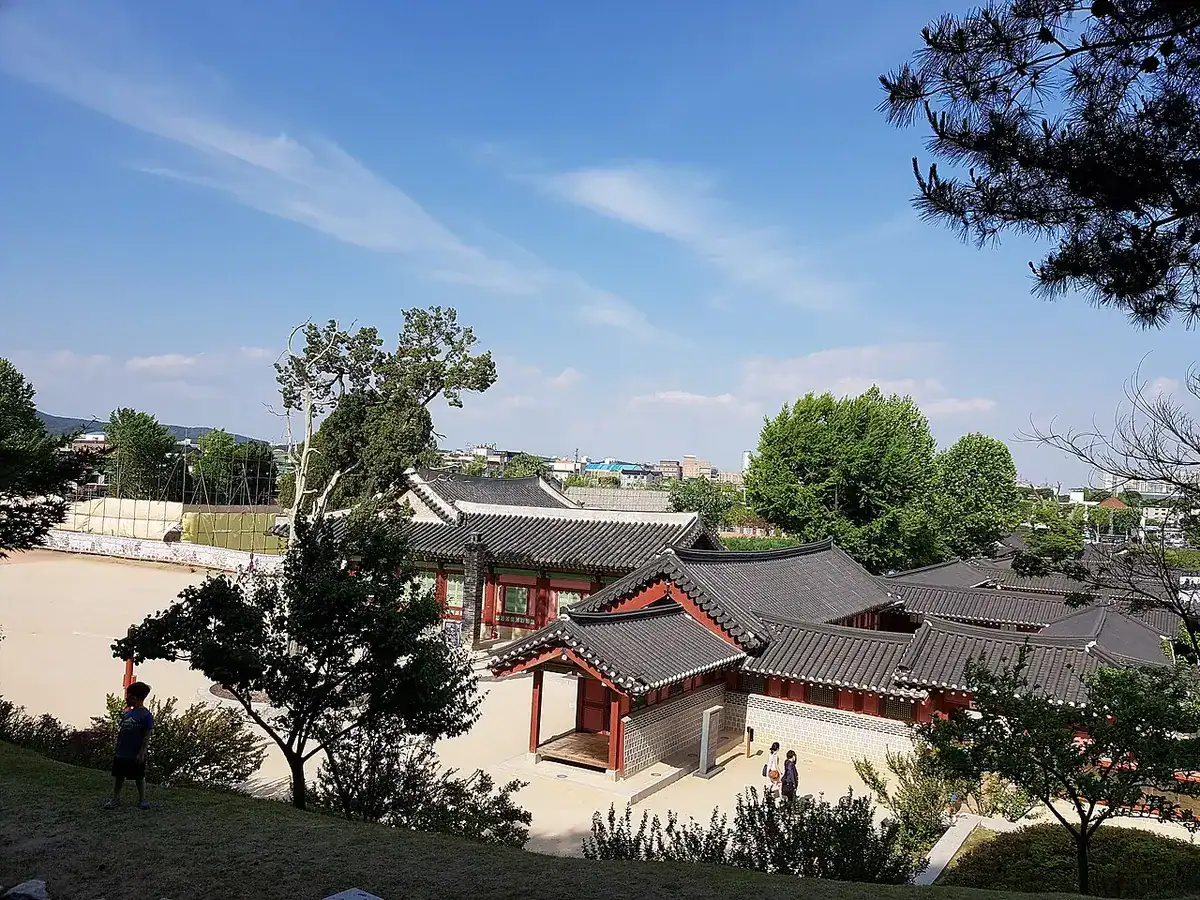 Traditional wooden halls of Hwaseong Haenggung Palace in Suwon.