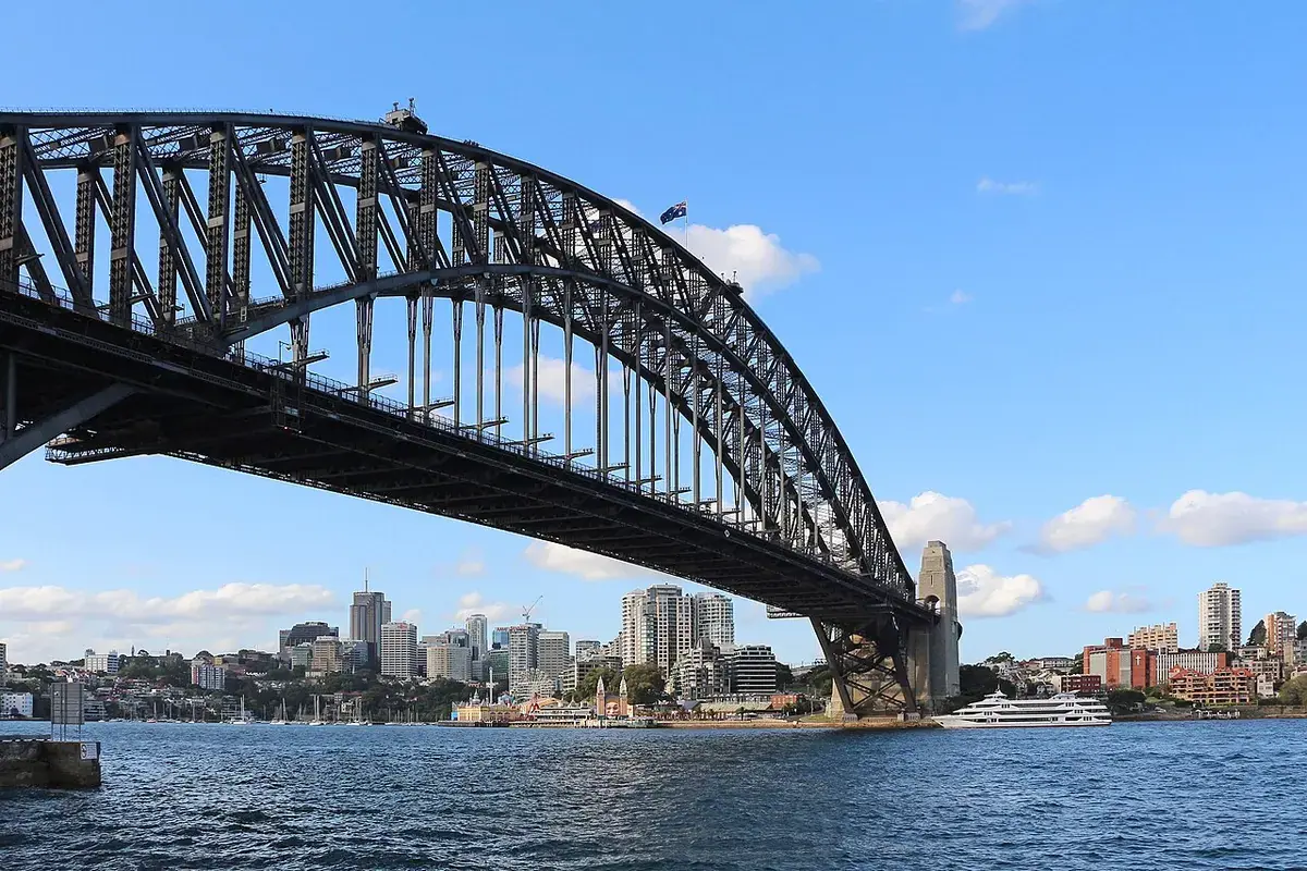 The Sydney Harbour Bridge and harbour water seen by day