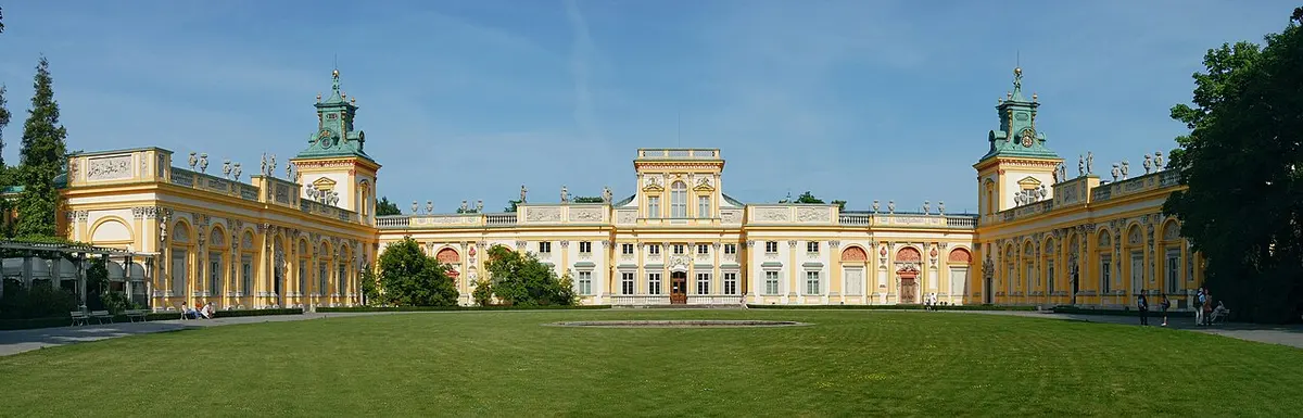 Panoramic view of King Jan III Sobieski's Baroque palace at Wilanów, Warsaw.