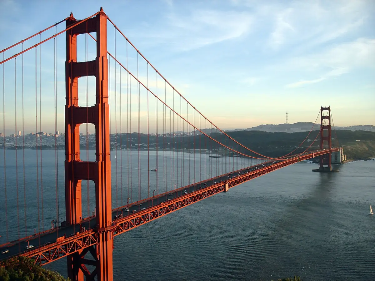 Golden Gate Bridge and San Francisco at dusk from the Marin Headlands