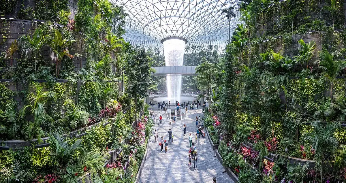 The Rain Vortex indoor waterfall at Jewel Changi Airport