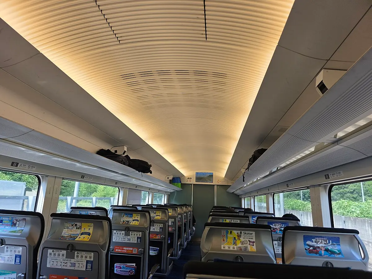 The cabin of the Keisei Skyliner linking Narita Airport and central Tokyo.